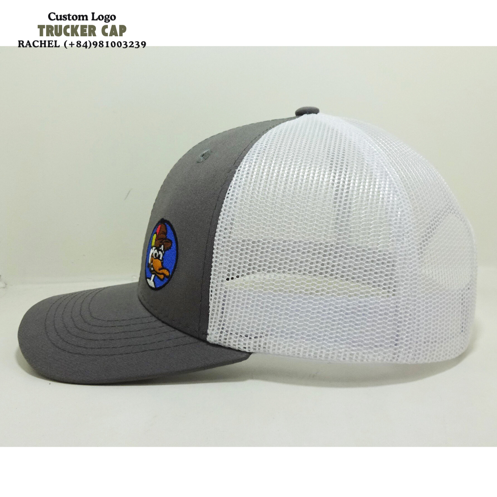 Gray/White R 112 Trucker Hats 6 Panel Structured Caps Gorras Embroidery Logo Front Side Contrast Stitching Line Snapback Closure 4
