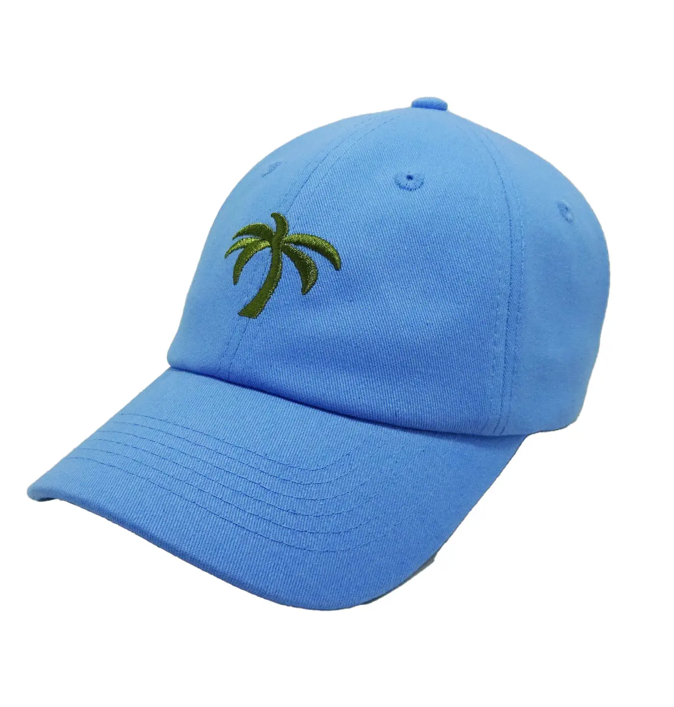 Green Baseball Caps with Embroidery Palms Tree Sport Hats in Vietnam Factory High Quality Baseball Caps One Size