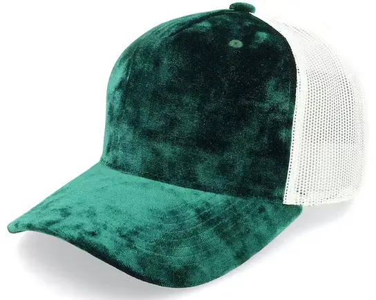Green Color Velvet Trucker Hat Custom Logo 5-Panel Curved Brim High Quality Medium Profile Wholesale Products Trucker Hat 1
