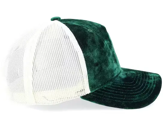 Green Color Velvet Trucker Hat Custom Logo 5-Panel Curved Brim High Quality Medium Profile Wholesale Products Trucker Hat 3