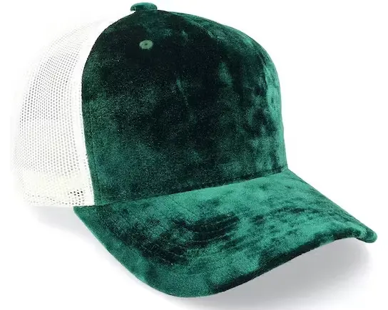 Green Color Velvet Trucker Hat Custom Logo 5-Panel Curved Brim High Quality Medium Profile Wholesale Products Trucker Hat 2