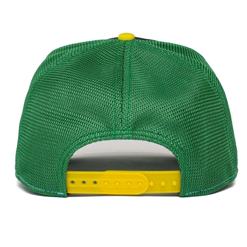 Green/Yellow 6 Panel Gorras R 112 Trucker Hat Structured Caps Leather Logo Patch Front Side Plastic Snapback Buckle Closure OEM 4