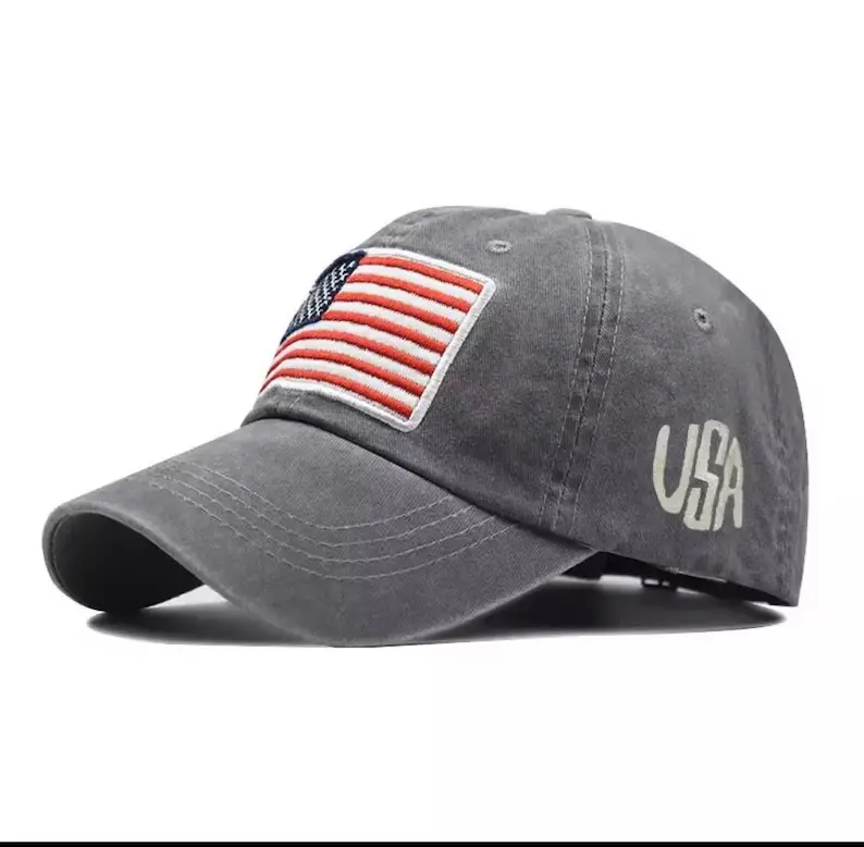 Hat Letter Custom Logo Embroidered Baseball Cap USA Flag Cap Dad Hat 6 Panel Patch Logo Baseball Hat 2