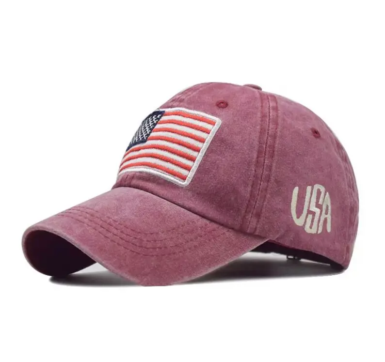 Hat Letter Custom Logo Embroidered Baseball Cap USA Flag Cap Dad Hat 6 Panel Patch Logo Baseball Hat 4