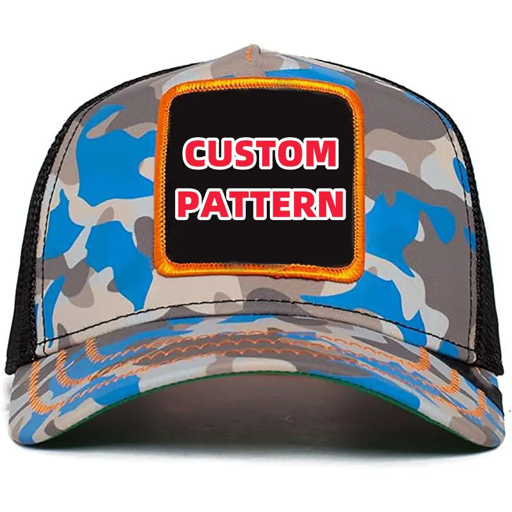 Hats Adult Vintage Flat Brim Trucker Snapback Caps Camouflage Low Moq Mesh Hats Custom Trucker Cap 2