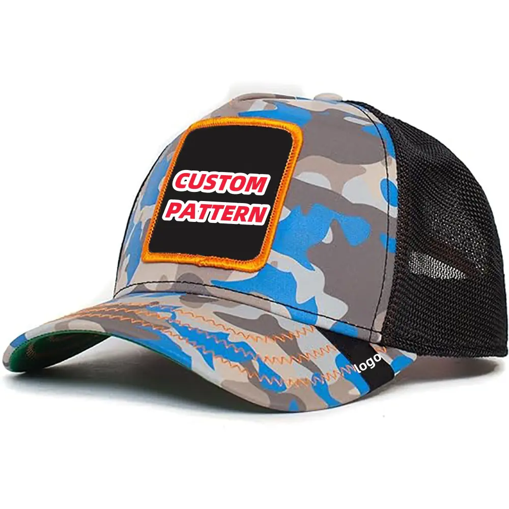 Hats Adult Vintage Flat Brim Trucker Snapback Caps Camouflage Low Moq Mesh Hats Custom Trucker Cap 1