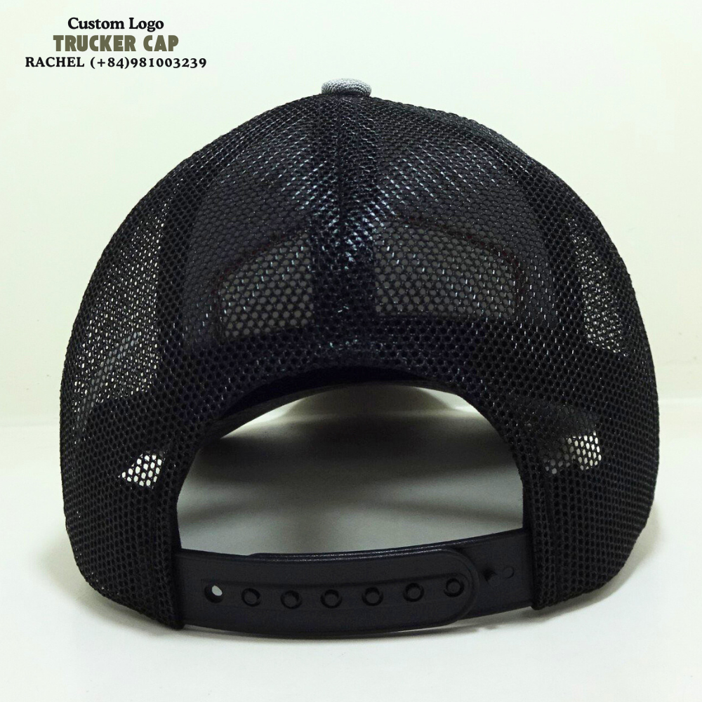 Heather Gray/Black Leather Patch Hats Trucker Gorras R112 Stitching Lines Structured Caps Custom Inner Tag Adjustable Snapback 6