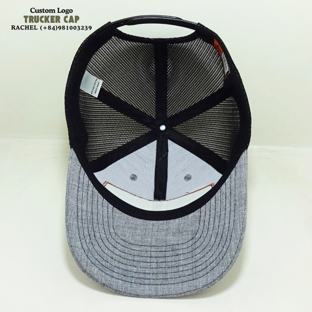 Heather Gray/Black Leather Patch Hats Trucker Gorras R112 Stitching Lines Structured Caps Custom Inner Tag Adjustable Snapback 5