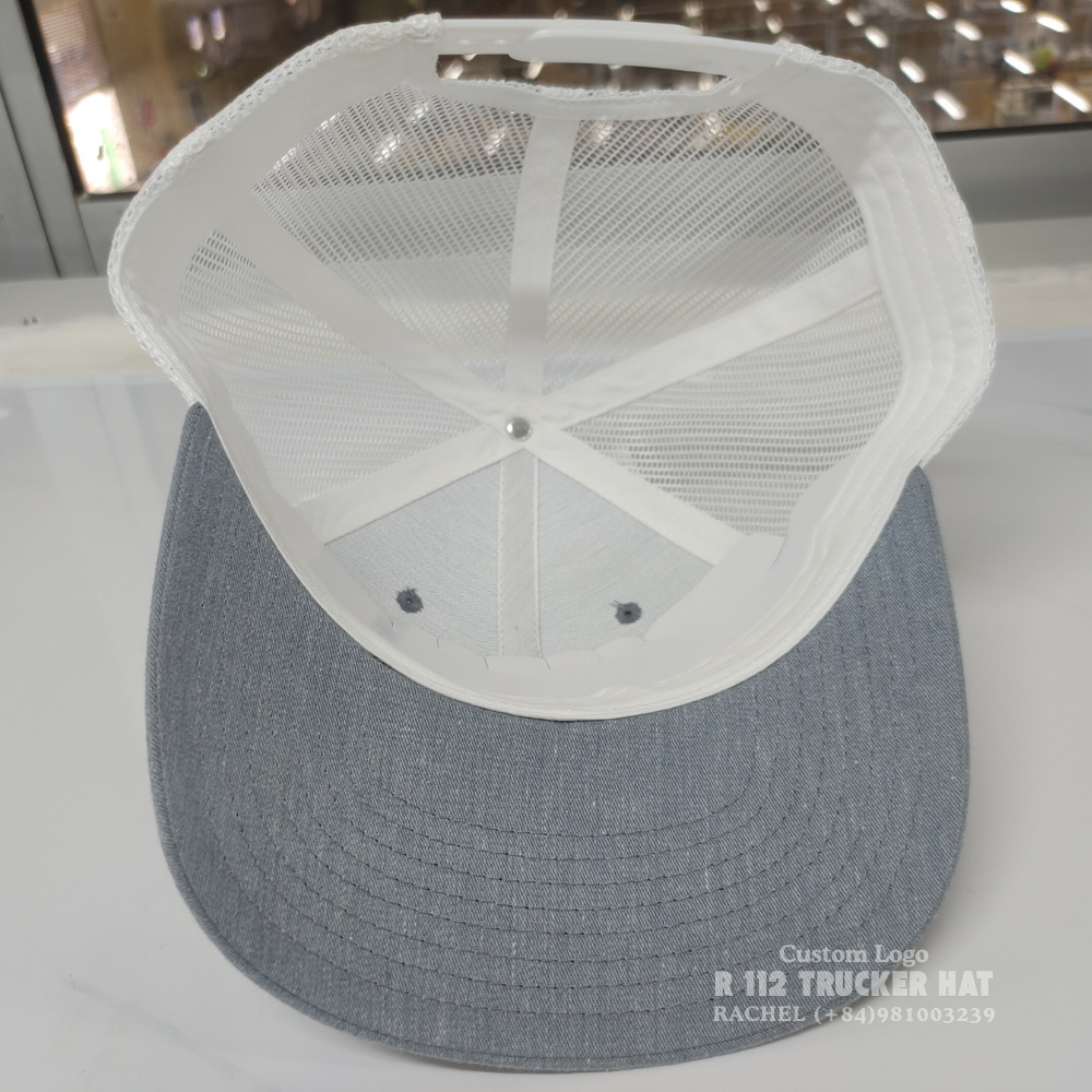 Heather Gray/White R 112 Trucker Hats 6 Panels Laser Leather Patch Logo Slightly Curved Brim Structured Caps Vietnam Headwear 4