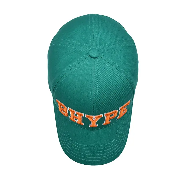 High Fashion 3D Embroidery 6-Panel Curved Brim High Quality Green Color Low Profile Cotton and Polyester Fabric Baseball Cap 4