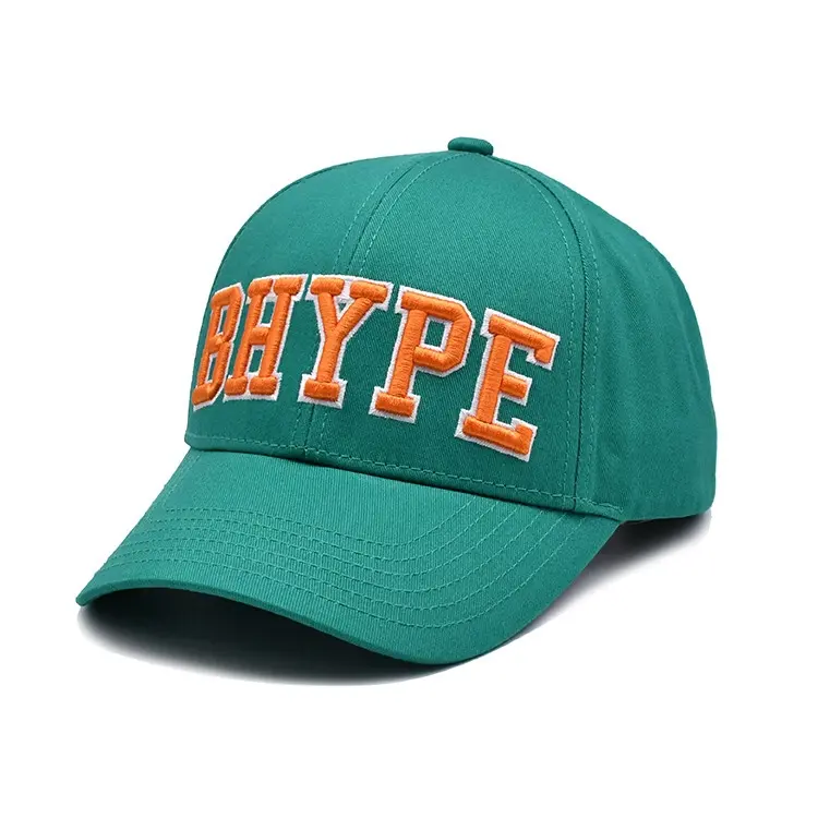 High Fashion 3D Embroidery 6-Panel Curved Brim High Quality Green Color Low Profile Cotton and Polyester Fabric Baseball Cap 2