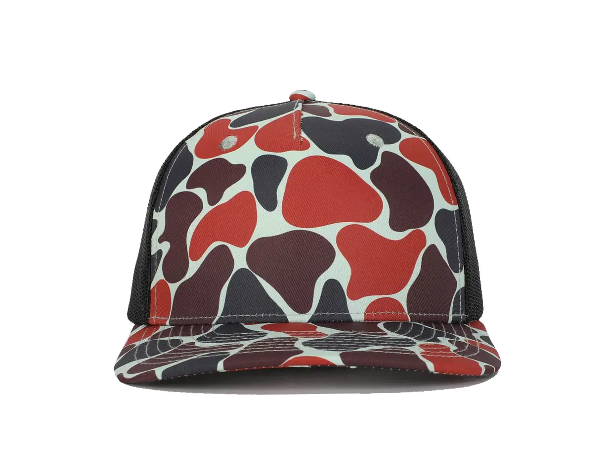 High Fashion Vintage Ducks Camo Orange and Black Trucker Hat with Custom Logo Sublimation Print Adjustable Trucker Cap for Man 1