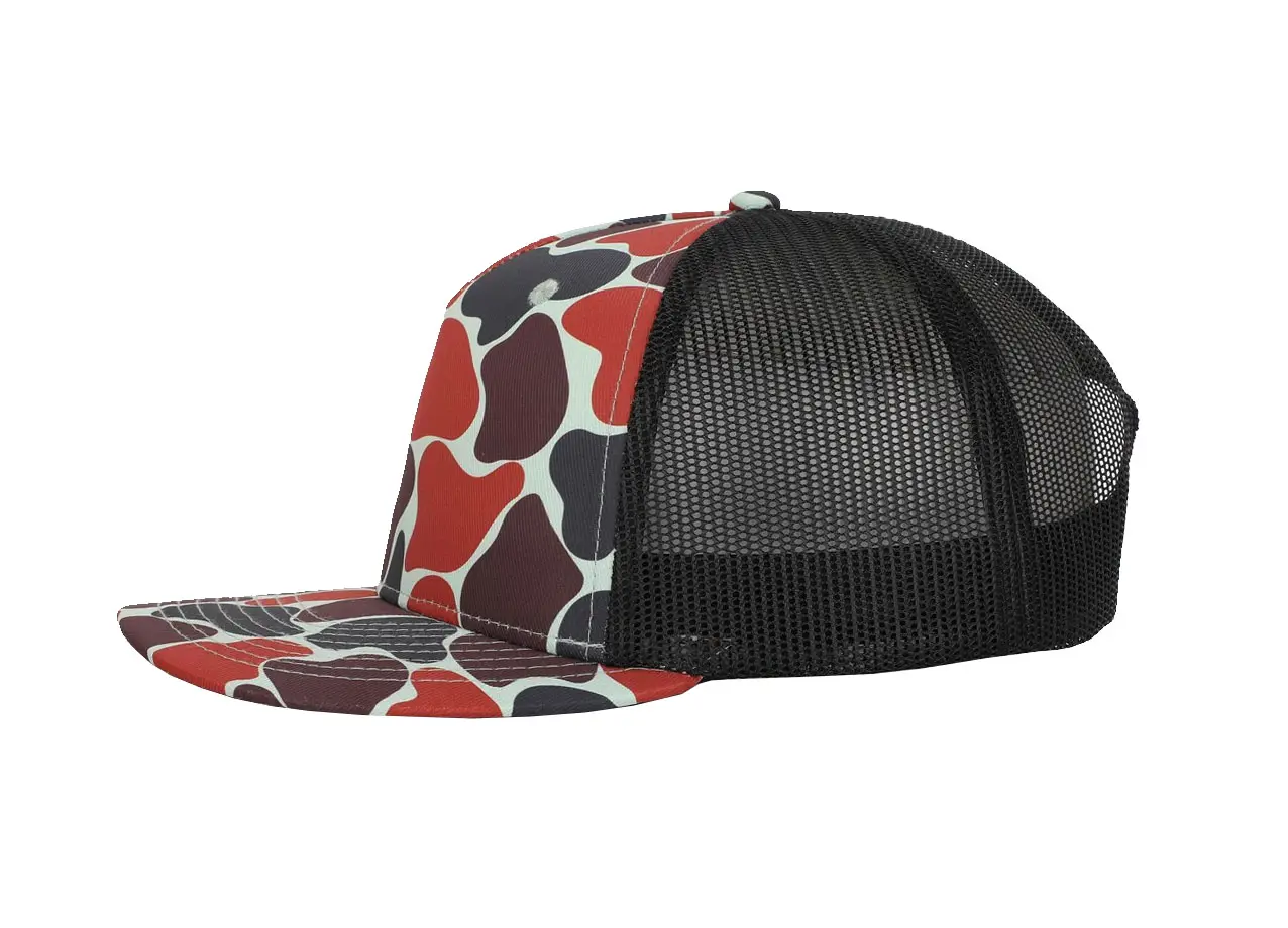 High Fashion Vintage Ducks Camo Orange and Black Trucker Hat with Custom Logo Sublimation Print Adjustable Trucker Cap for Man 3