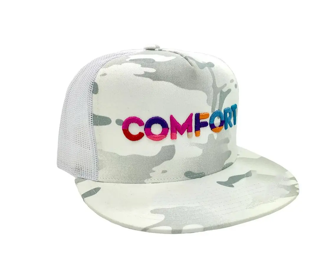 High Profile 3D Embroidery 5-Panel Flat Brim High Quality Various Color Cotton and Mesh Fabric Trucker Hat in Vietnam Factory 4