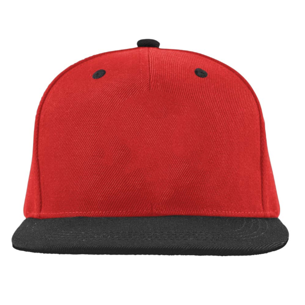 High Profile Snapback 6 Panels Flat Brim 2D Embroidered Custom Color Red/Black Flat Brim Adjustable Single Row Buckle Closure 3