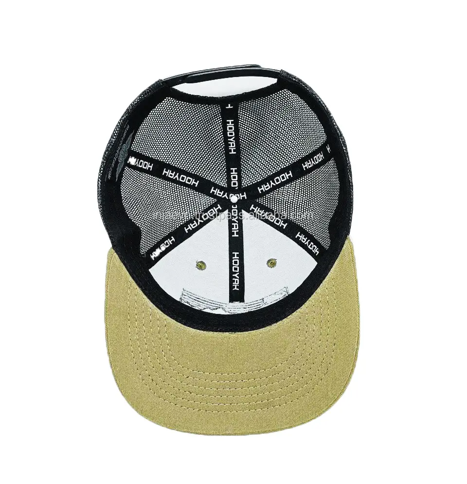 High Quality 2D/3D Embroidery Khaki Color Medium Profile Cotton and Mesh Fabric Trucker Hat From Vietnam Supplier 5