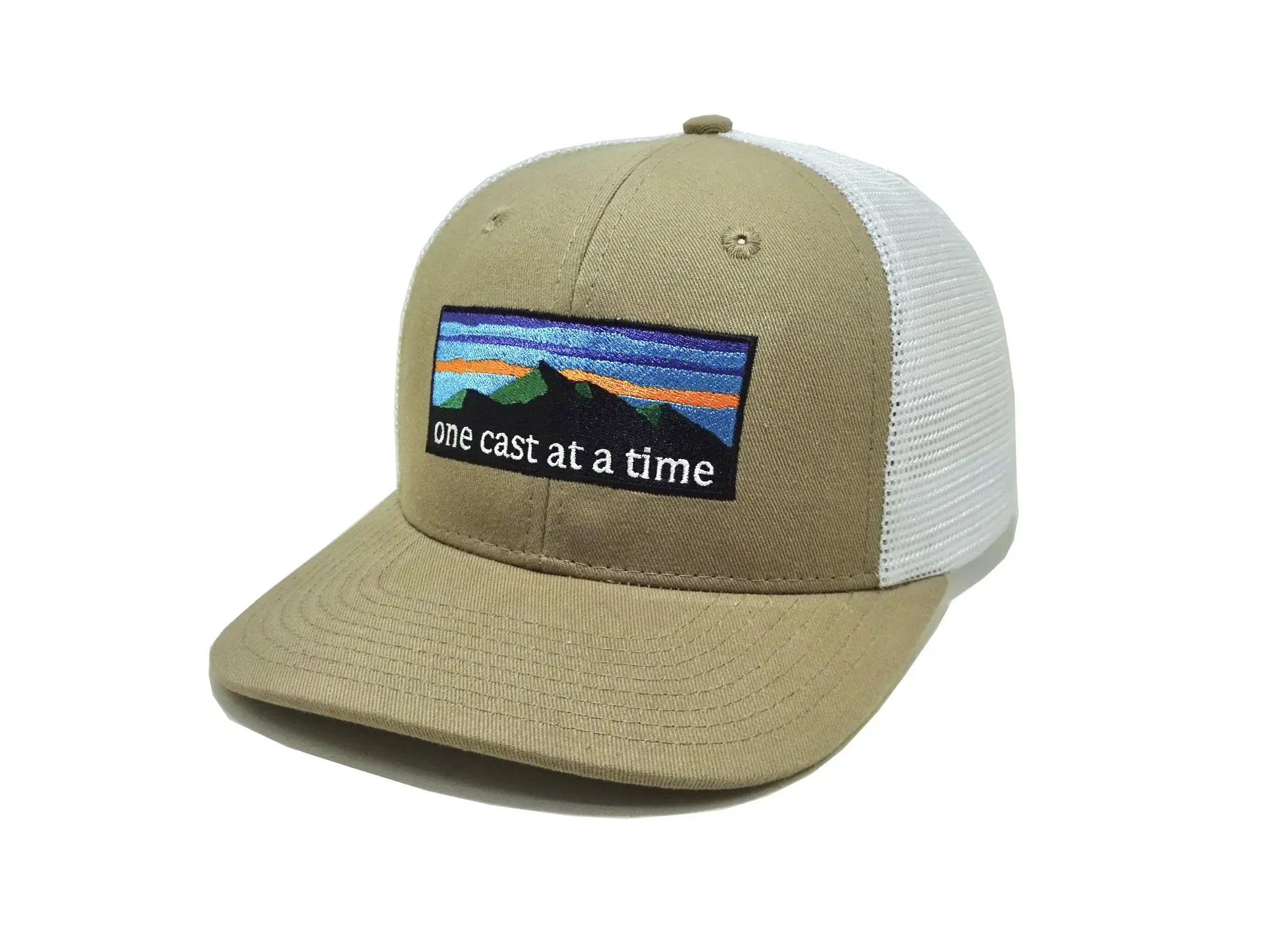 High Quality 2D Embroidery Beige Color Medium Profile Curved Brim Trucker Hat for Men in Vietnam Factory 2