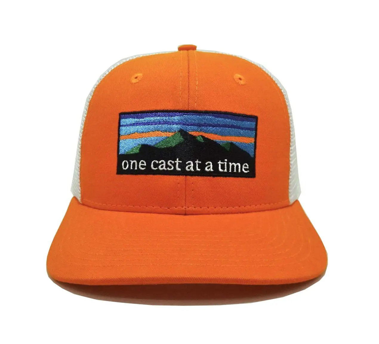 High Quality 2D Embroidery Medium Profile Orange Color Structured Trucker Cap for Men in Vietnam Factory 1