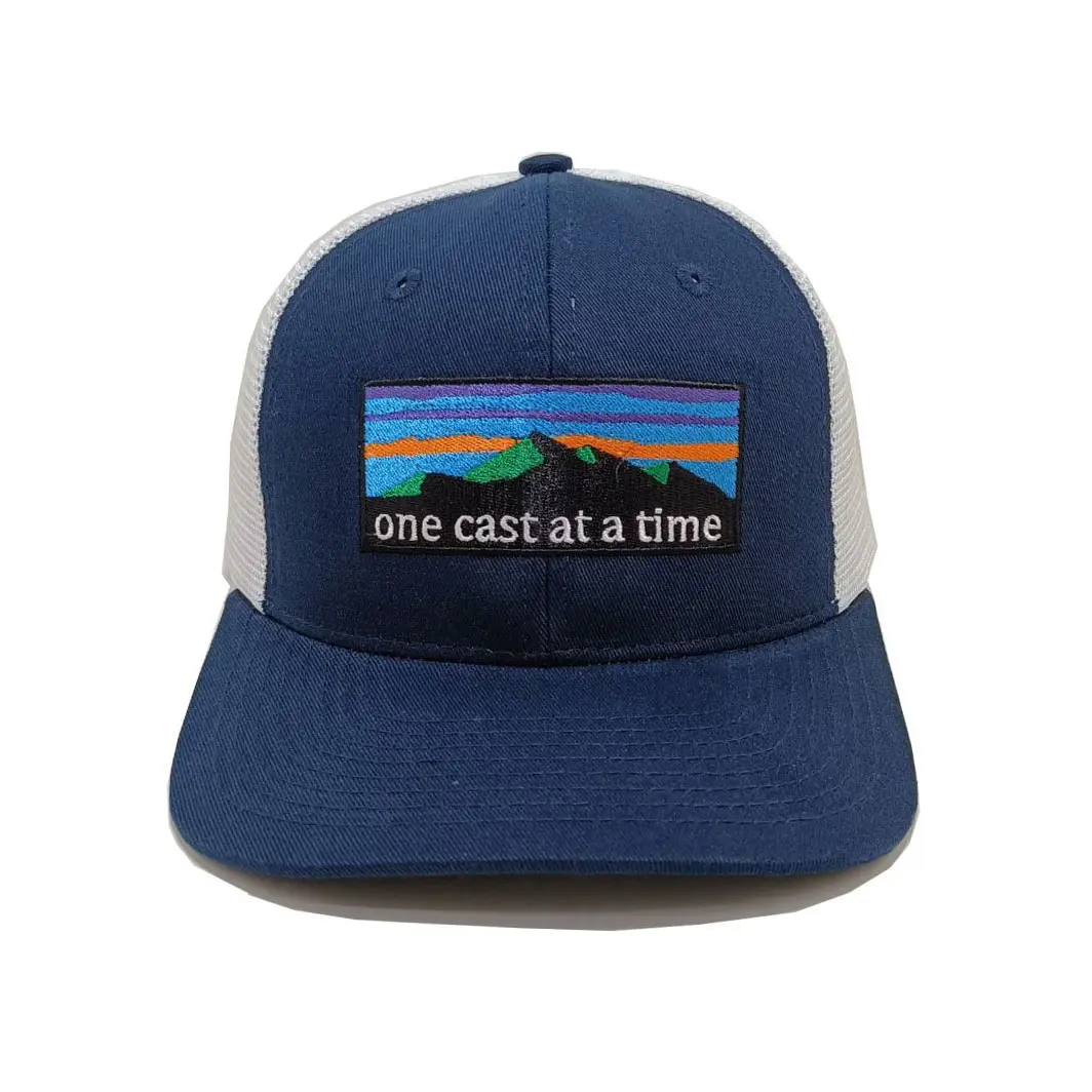 High Quality 2D Embroidery Navy Blue Color Medium Profile Trucker Hat for Men in Vietnam Factory 1