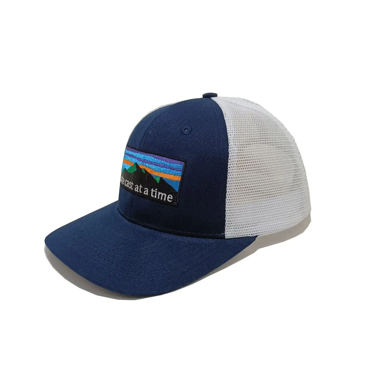 High Quality 2D Embroidery Navy Blue Color Medium Profile Trucker Hat for Men in Vietnam Factory 2