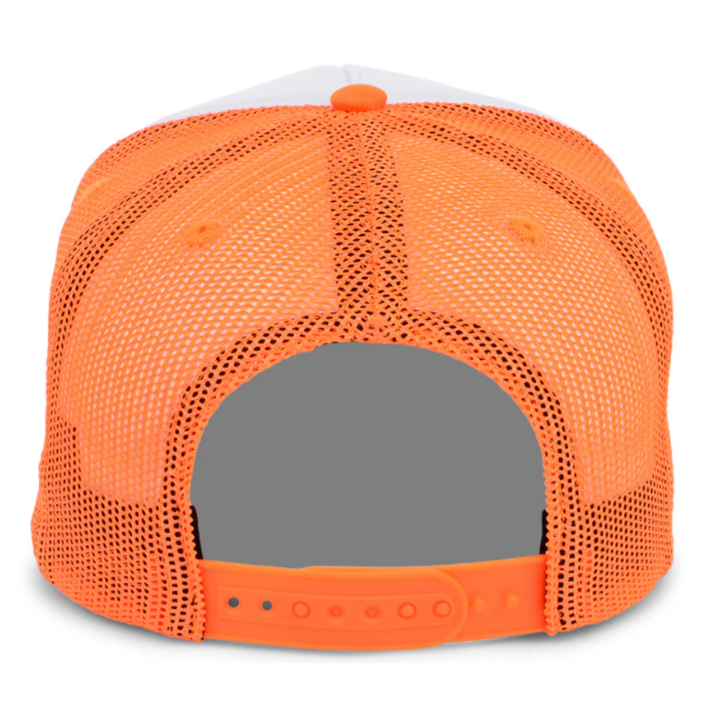 High Quality 5 Panel Foam Trucker Hat Mallard Digital Printed Orange/White Breathable Mesh Adjustable Plastic Single Row Bucket 5