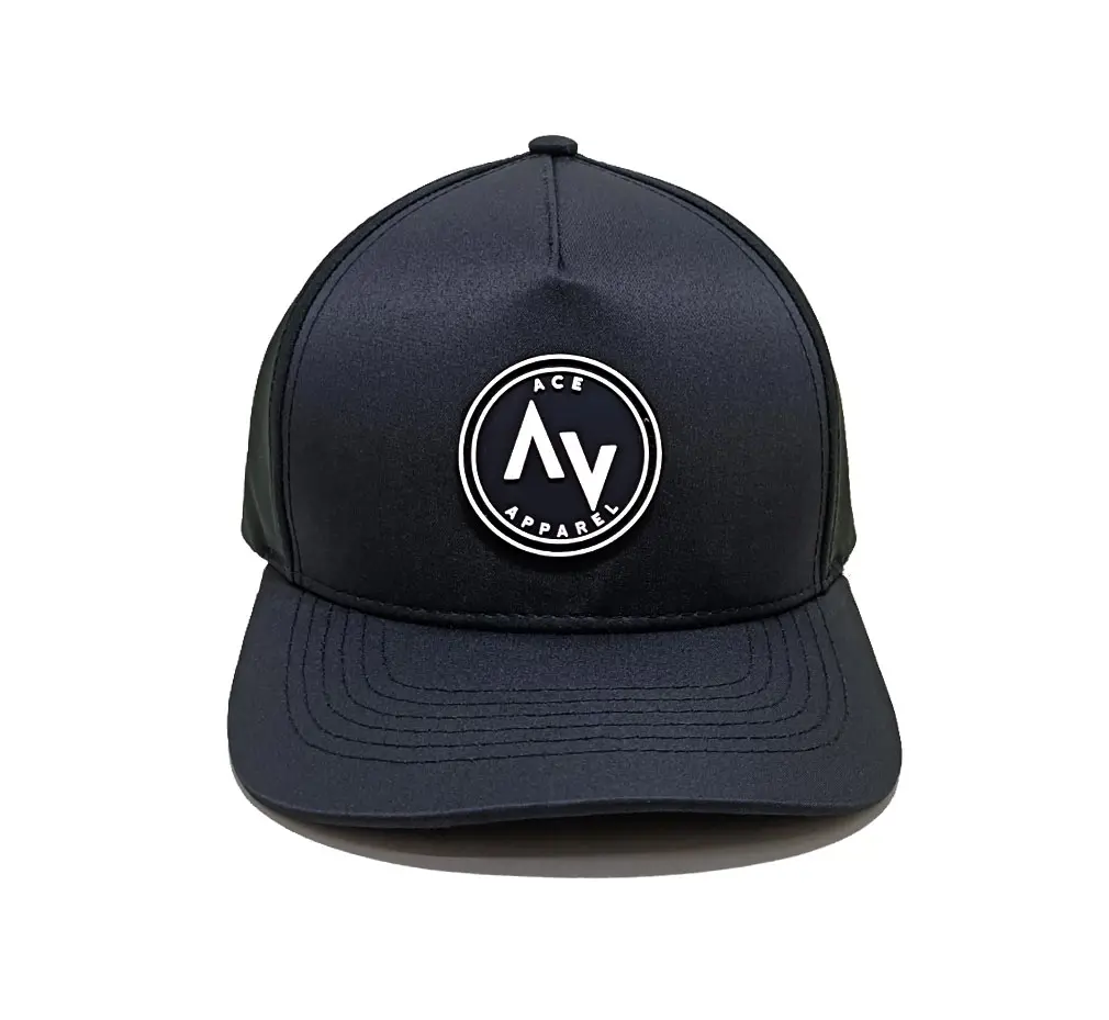 High Quality 5 Panels Polyester Sport Golf Hat PVC Logo Custom Design Snapback Caps Rubber Logos Vietnam Factory Hat 1