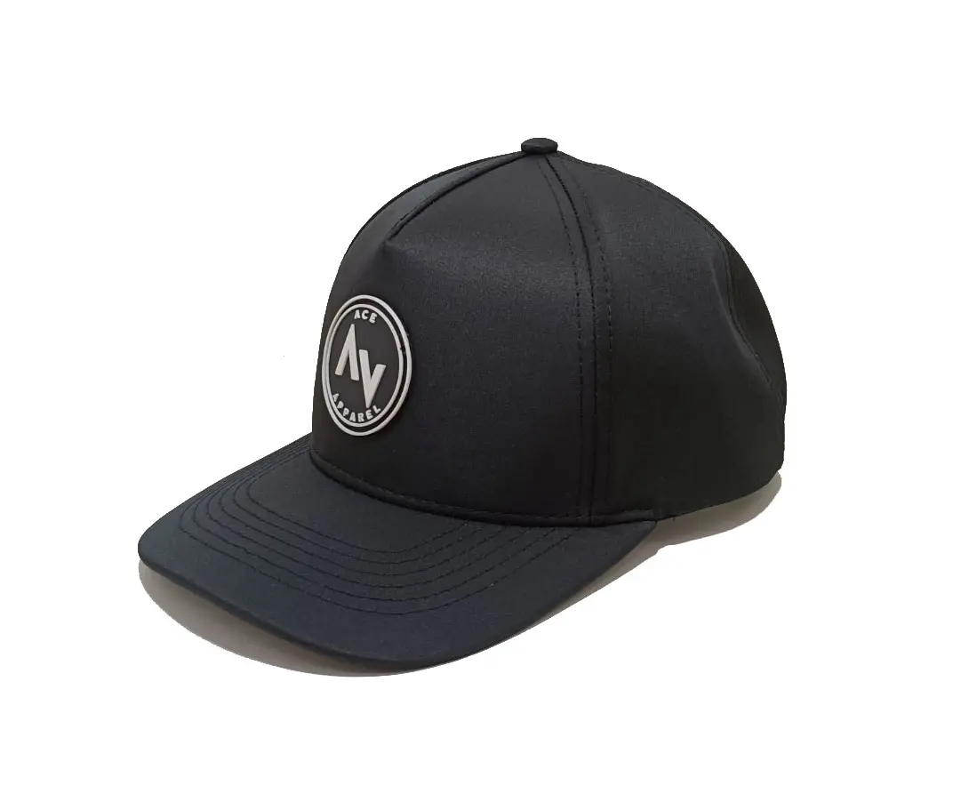 High Quality 5 Panels Polyester Sport Golf Hat PVC Logo Custom Design Snapback Caps Rubber Logos Vietnam Factory Hat 4