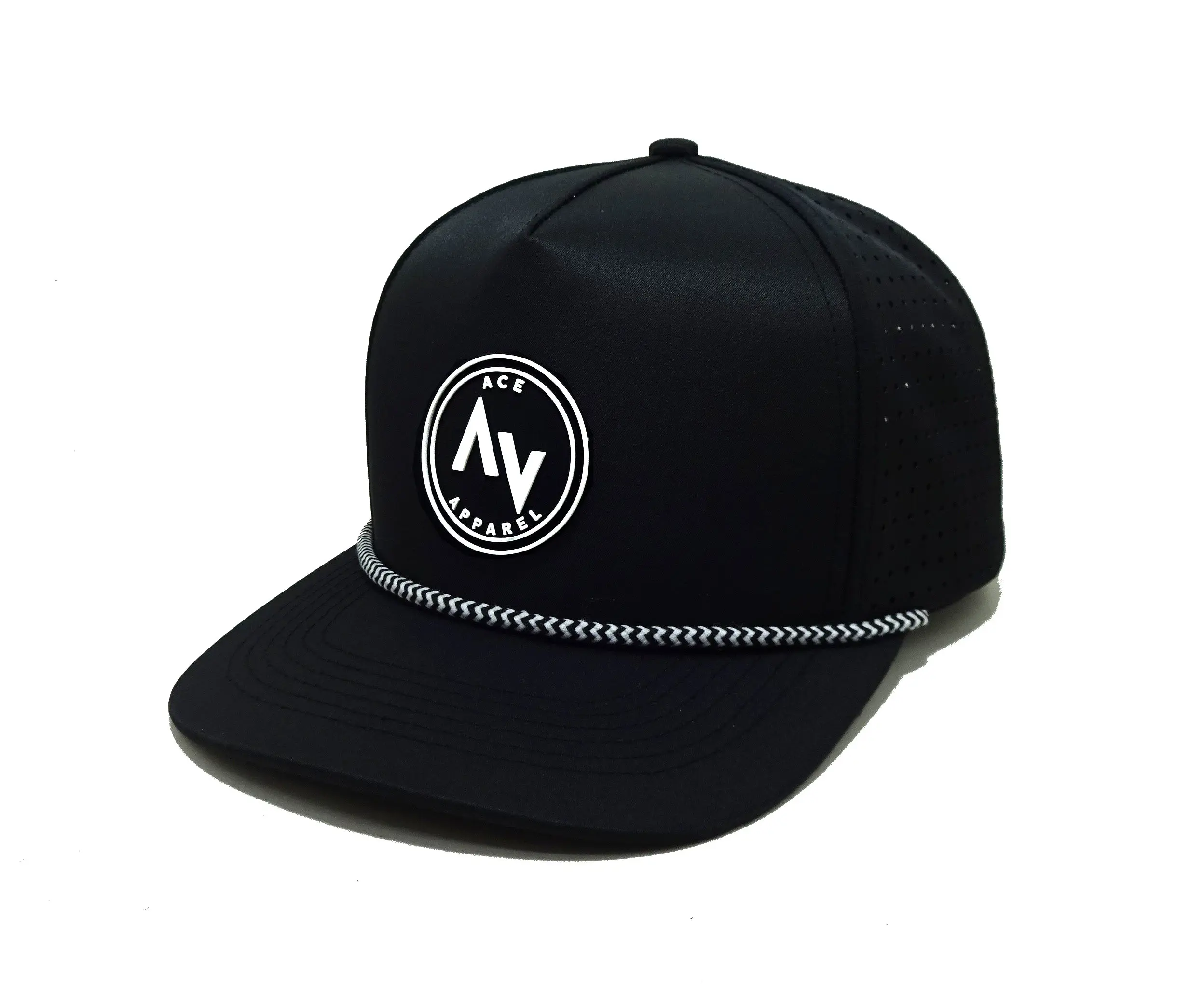 High Quality 5 Panels Polyester Sport Golf Hat Rope PVC Logo Custom Design Snapback Caps Rubber Logos Vietnam Factory Hat 2
