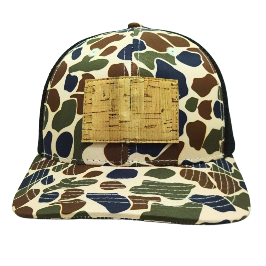 High Quality 6 Panel Camouflage Trucker Hat Beige Black Mesh Leather Logo Patch Structured Caps Custom Label Inside and Outside 1