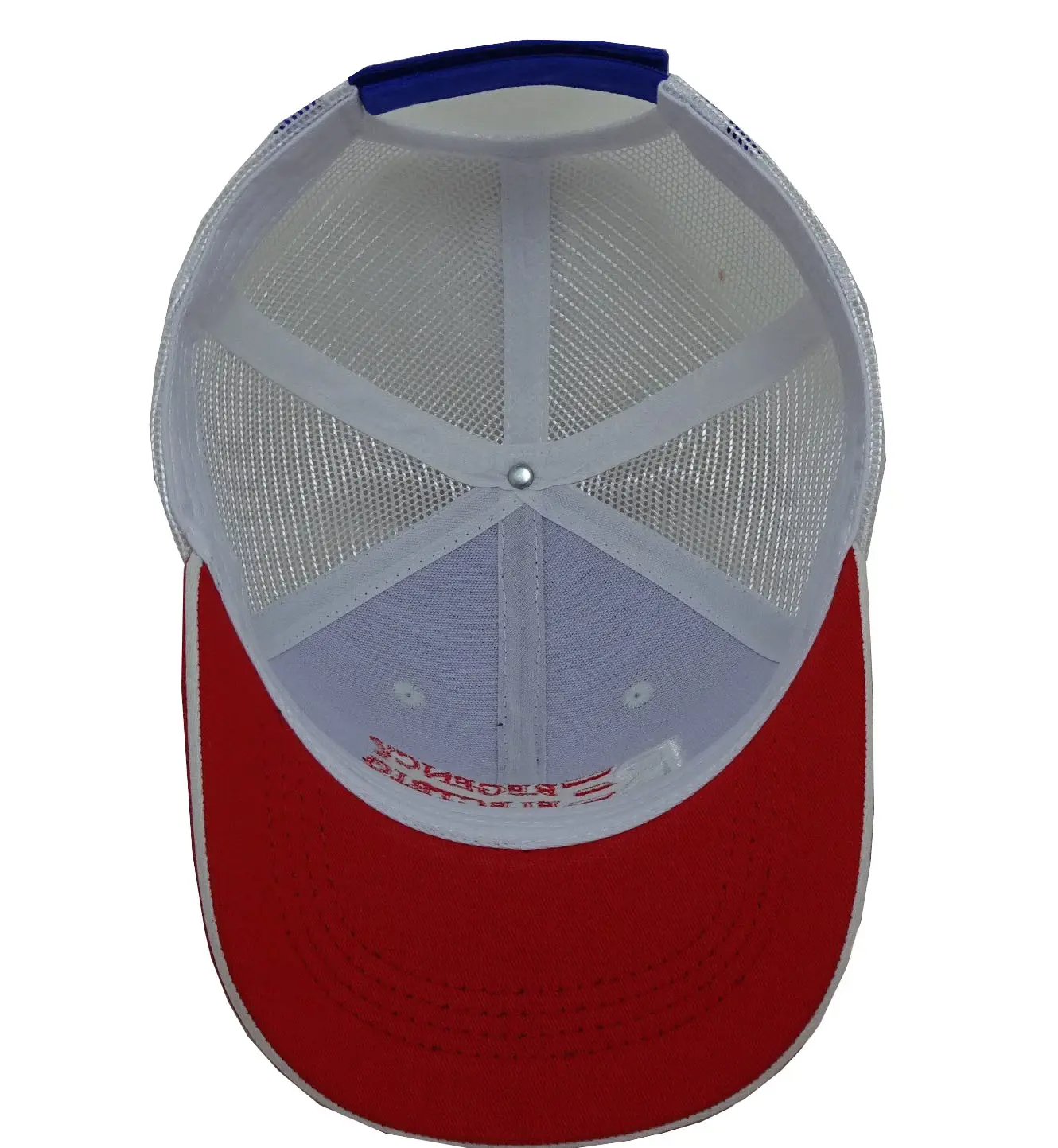 High Quality 6-Panel Curved Brim Red/Blue Color 2D/3D Embroidery Medium Profile Cotton and Mesh Fabric Trucker Hat for Man 6