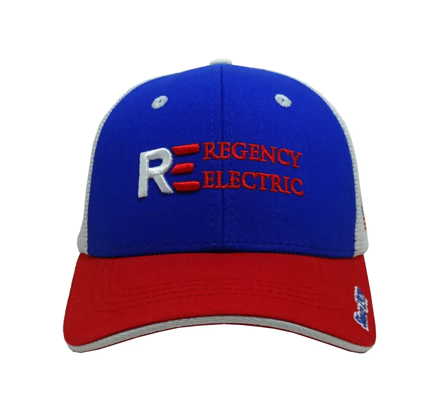 High Quality 6-Panel Curved Brim Red/Blue Color 2D/3D Embroidery Medium Profile Cotton and Mesh Fabric Trucker Hat for Man 1