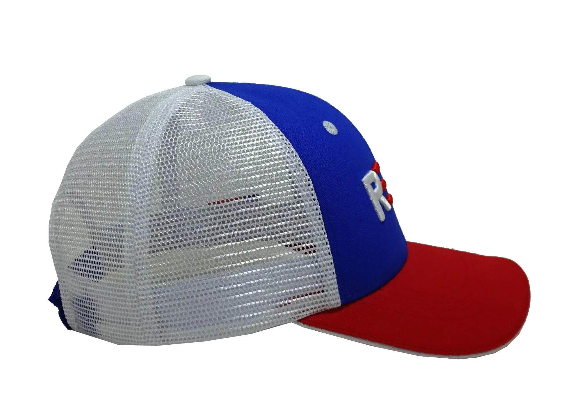 High Quality 6-Panel Curved Brim Red/Blue Color 2D/3D Embroidery Medium Profile Cotton and Mesh Fabric Trucker Hat for Man 3