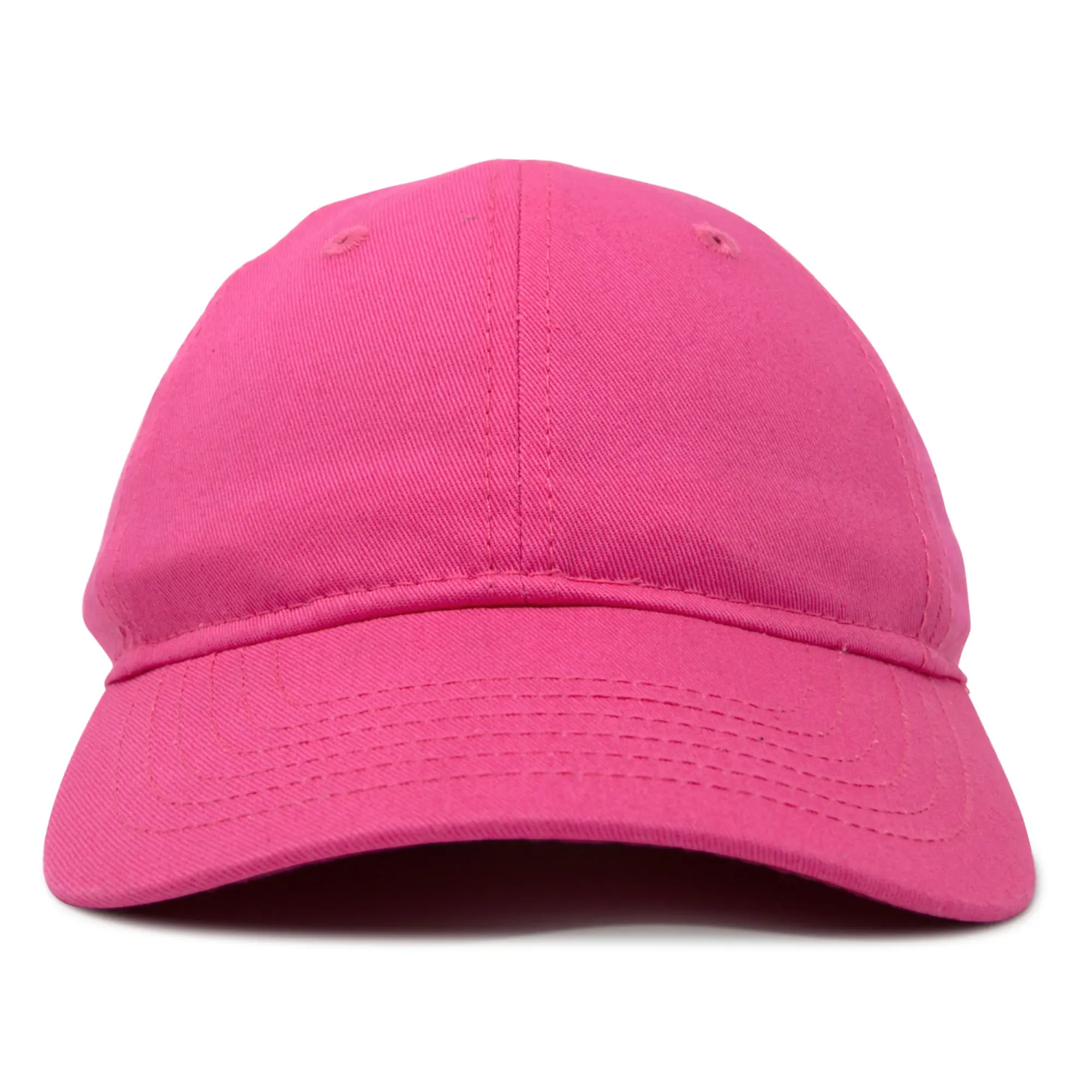High Quality 6 Panel Hot Pink Unstructured Baseball Caps 2D Flat Embroidered Logo Custom Label Inside Magic Sticker Tape Women 3