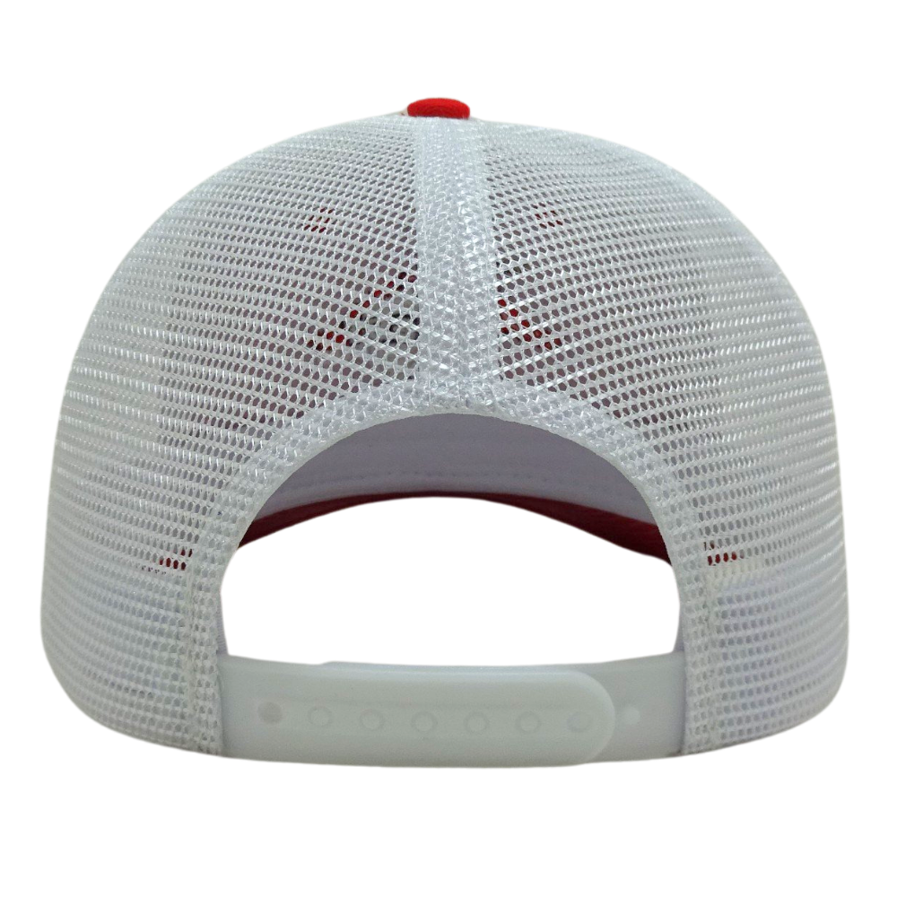 High Quality 6 Panel Red White Trucker Hat Cartoon Pattern Slightly Brim With Contrast Stitching Thread Structured Wholesale OEM 7