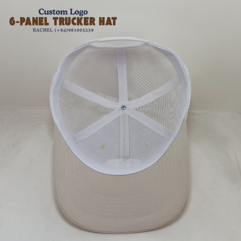 High Quality 6-Panel Trucker Hat Customized Leather Logo Semi Curve Snapback Malted Milk Color for All Activities OEM Wholesale 5