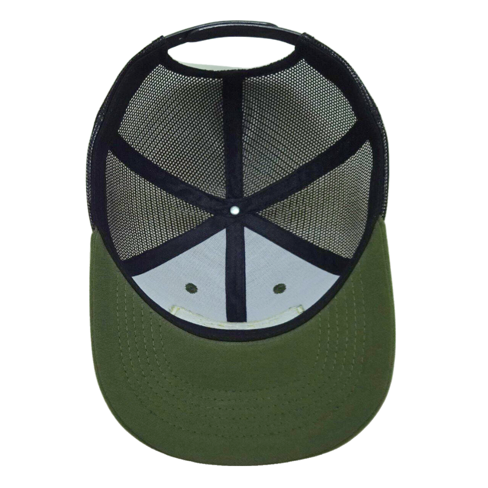 High Quality 6 Panel Trucker Hat Loden Black Mesh Woven Patch and Logo on Left Side Flat Brim Plastic Single Breasted Buckle OEM 5