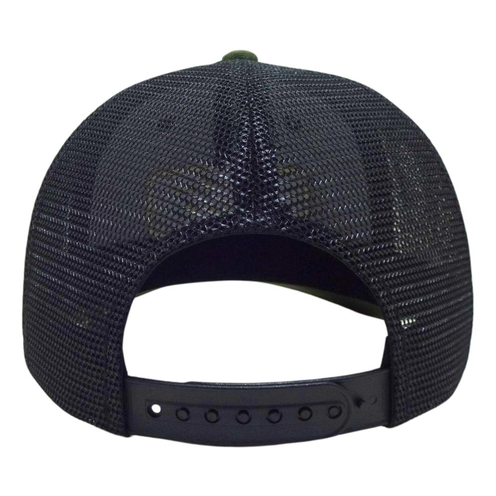High Quality 6 Panel Trucker Hat Loden Black Mesh Woven Patch and Logo on Left Side Flat Brim Plastic Single Breasted Buckle OEM 6