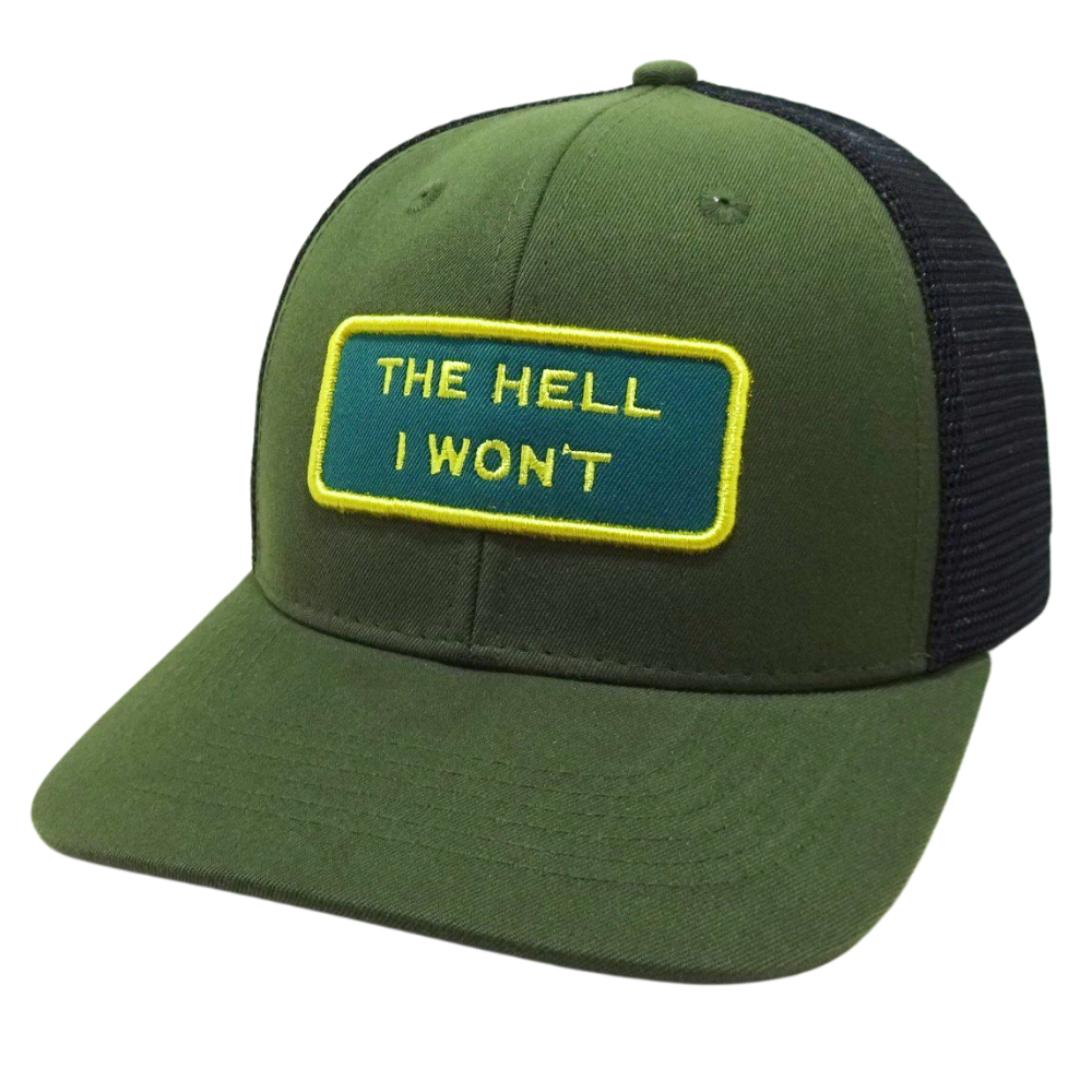 High Quality 6 Panel Trucker Hat Loden Black Mesh Woven Patch and Logo on Left Side Flat Brim Plastic Single Breasted Buckle OEM 2