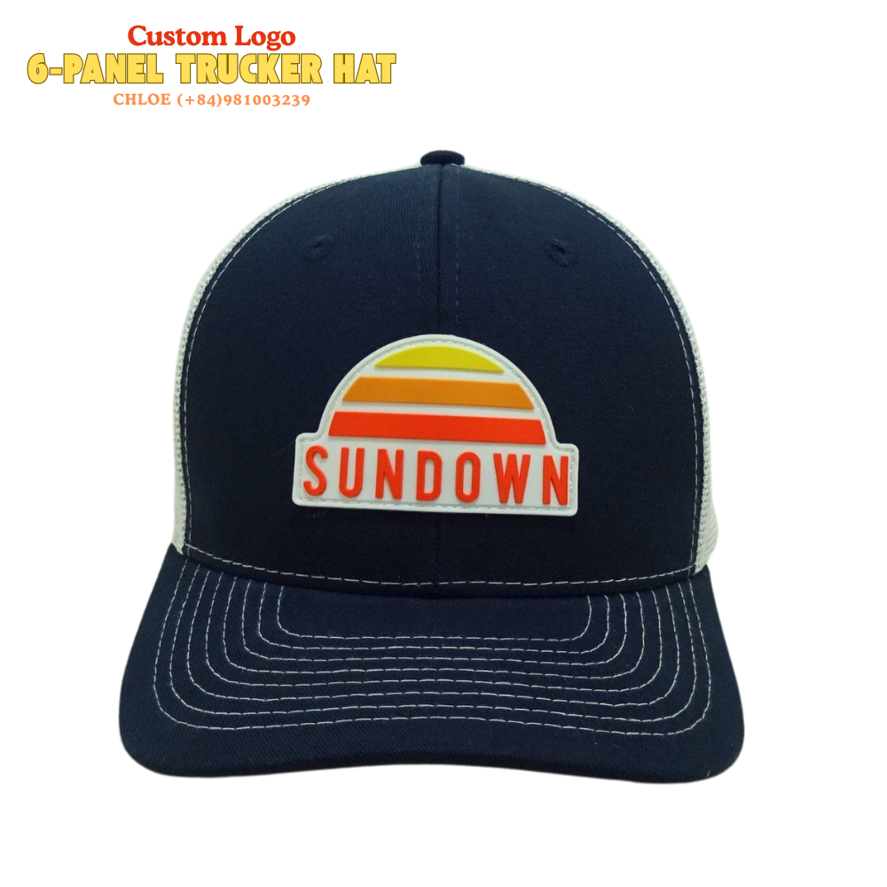 High Quality 6 Panel Trucker Hats Custom PVC Heat Transfer PrintRubber Logo Patches OEM Wholesale for Present Casual Activities 1