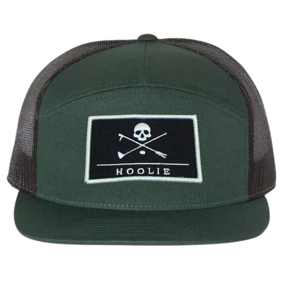 High Quality 7 Panel Trucker Hat Camo Printed Green Custom Your Embroidery/Woven/Rubber/Leather Logo Patch for Unisex Wholesale 5