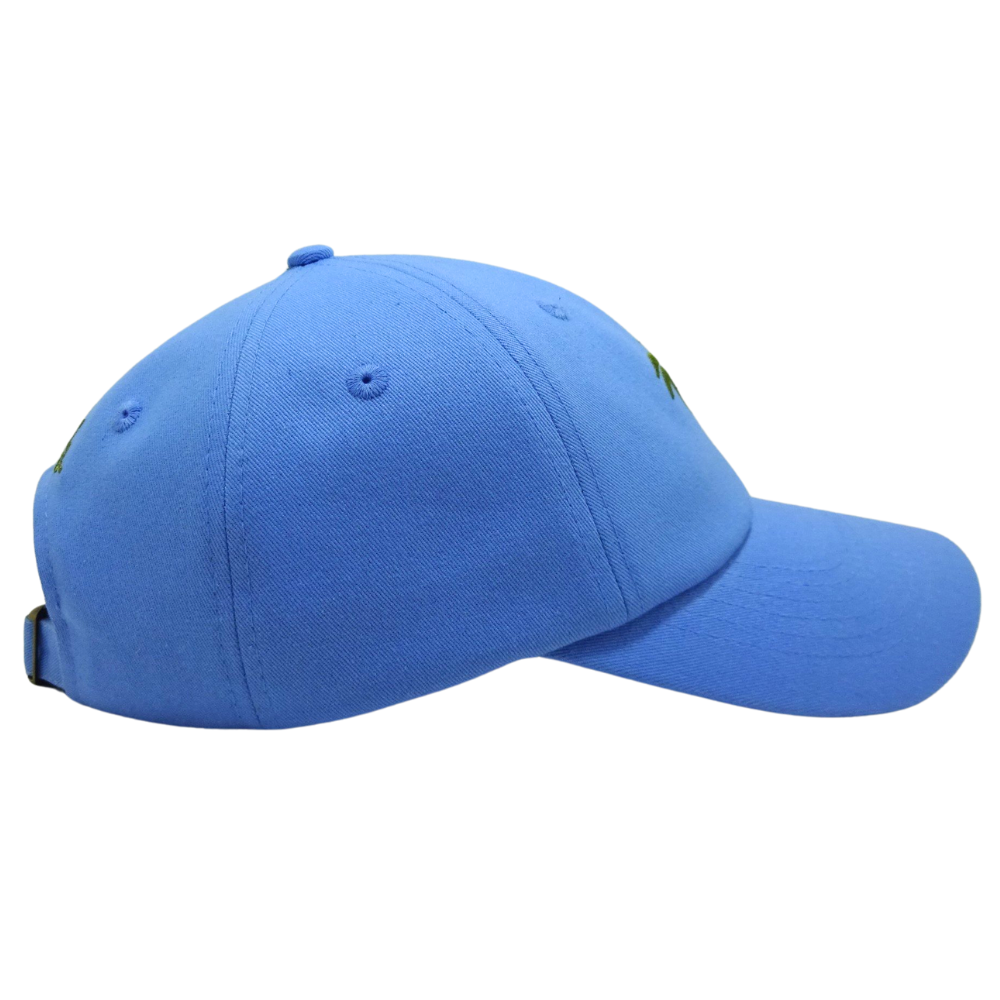 High Quality Baseball Cap 6 Panel Custom Flat Embroidery Pattern and Logo on Back Side Curved Brim Mental Buckle Blue Color OEM 5