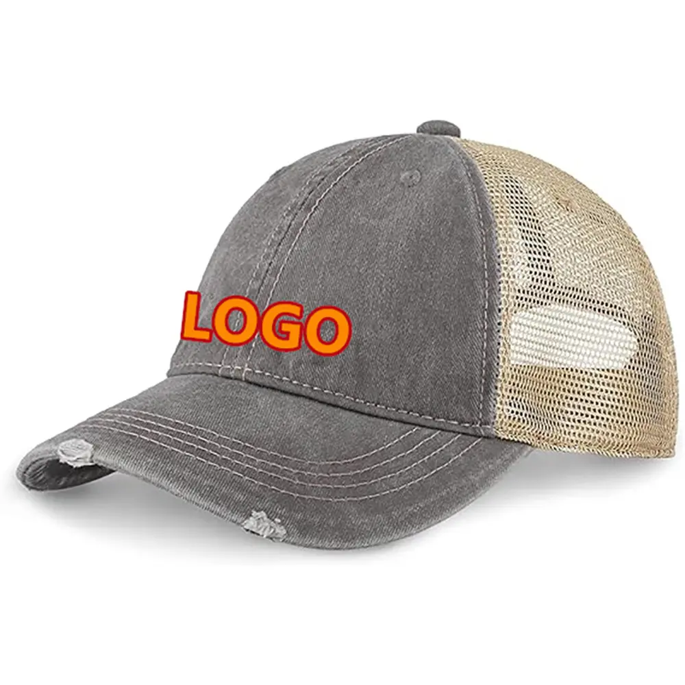 High Quality Black & White Foam Truckers Hat Unisex Baseball Caps Vintage Washed Distressed Baseball Cap with Buckle 5