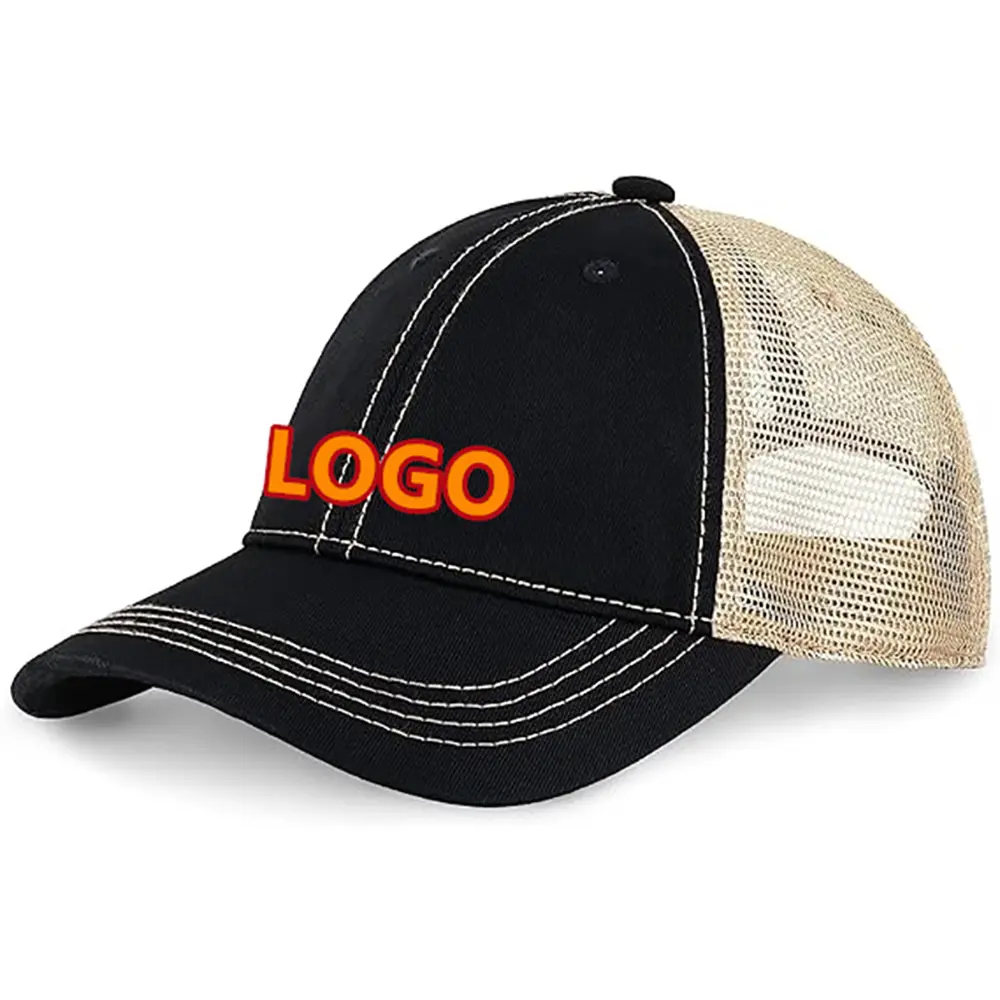 High Quality Black & White Foam Truckers Hat Unisex Baseball Caps Vintage Washed Distressed Baseball Cap with Buckle 4