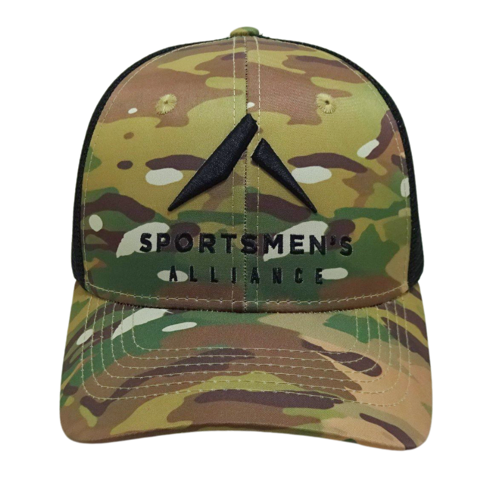 High Quality Camouflage 6 Panel Trucker Hat 3D Embroidery Contrast Stitching Line Black Mesh Plastic Single Breasted Buckle OEM 2