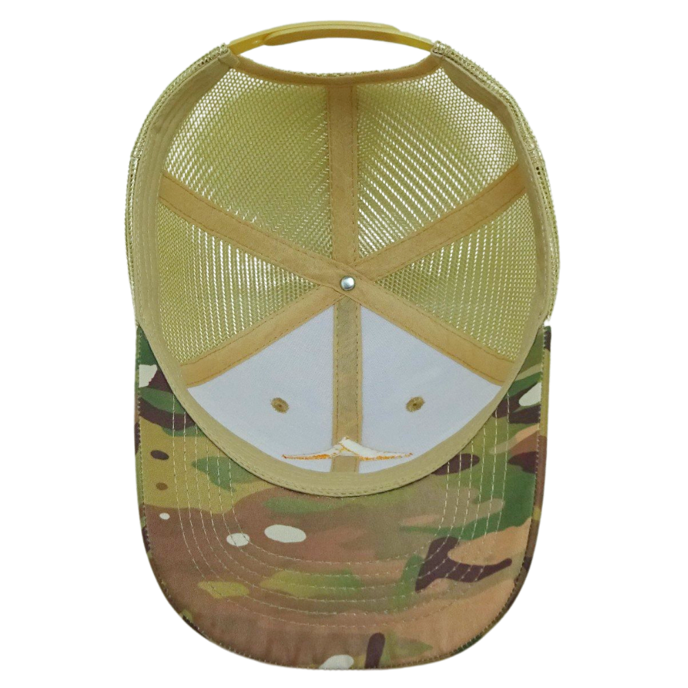 High Quality Camouflage Trucker 6 Panel Yellow Mesh and 3D Embroidery Custom Your Brand Logo Curved Brim for Men Fishing Outdoor 6