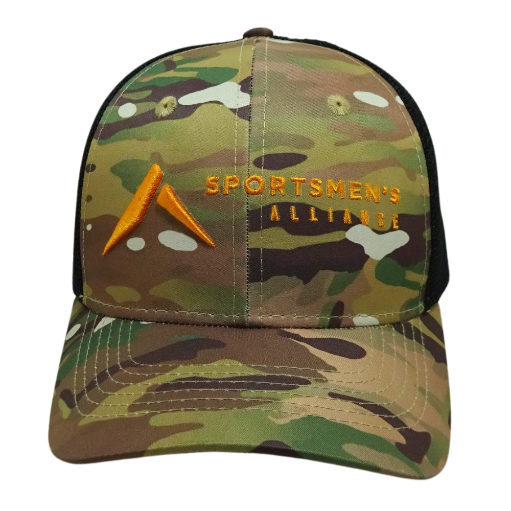 High Quality Camouflage Trucker Hat 6 Panel Structured Black Mesh Single Breasted Buckle Contrast Stitching Threads Curved Brim 2