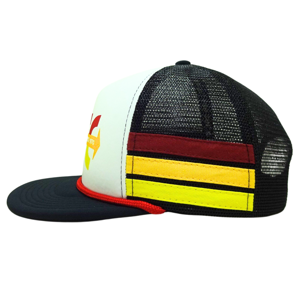 High Quality Custom 5 Panel Foam Trucker Hat Flat Brim Single Breasted Buckle Printed Seam Tapes White Black Mesh for Your Brand 5