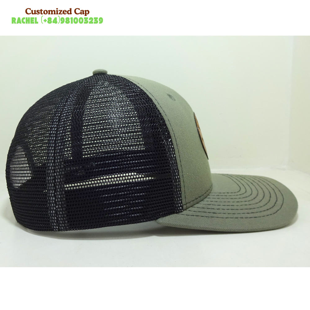 High Quality Customized Leather LogopBy Your Brand Cap Strucker Semi Curve Black Mesh Street Style OEM 4