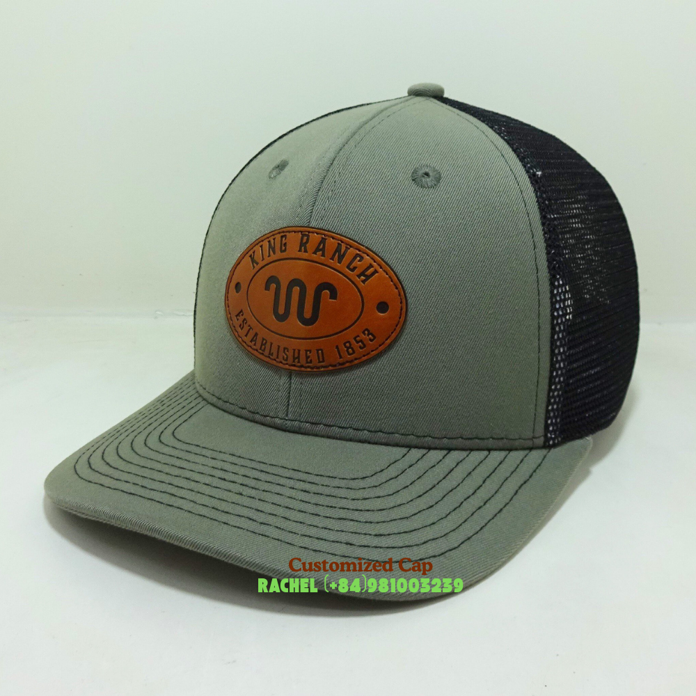 High Quality Customized Leather LogopBy Your Brand Cap Strucker Semi Curve Black Mesh Street Style OEM 2