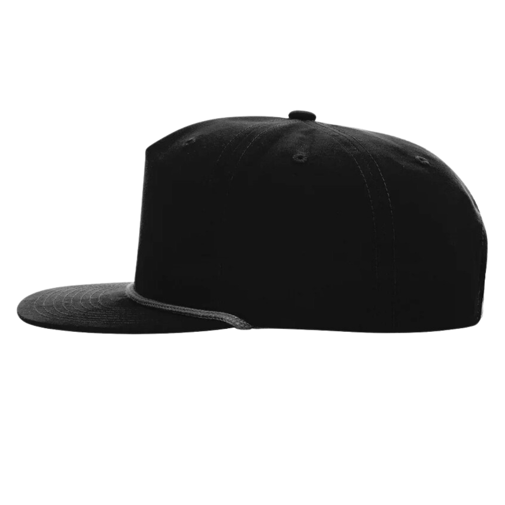 High Quality Factory Black Ri 256 5 Panel Wholesale Leather Logo Patch With a Rope on Flat Brim Single Breasted Buckle Wholesale 4